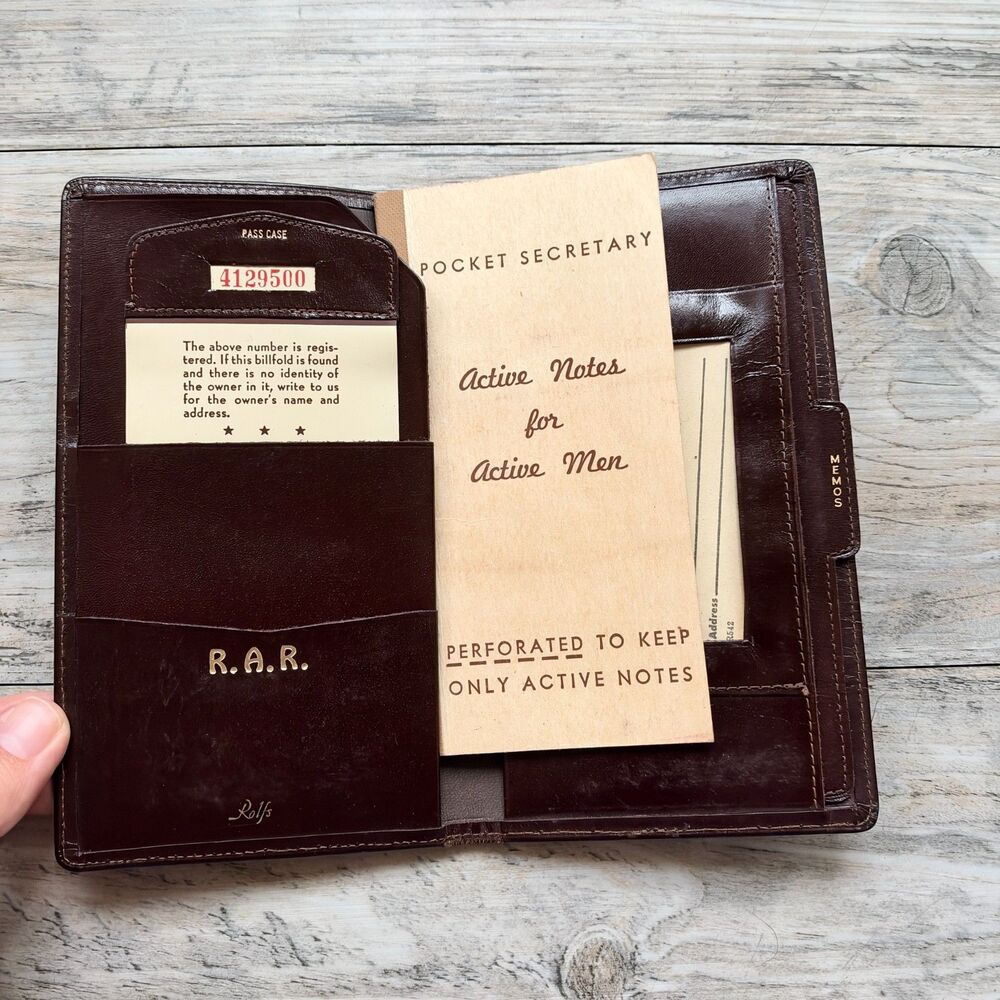 Vintage Rolfs Pocket Secretary Brown Leather Wallet Organizer Pass Memo Holder